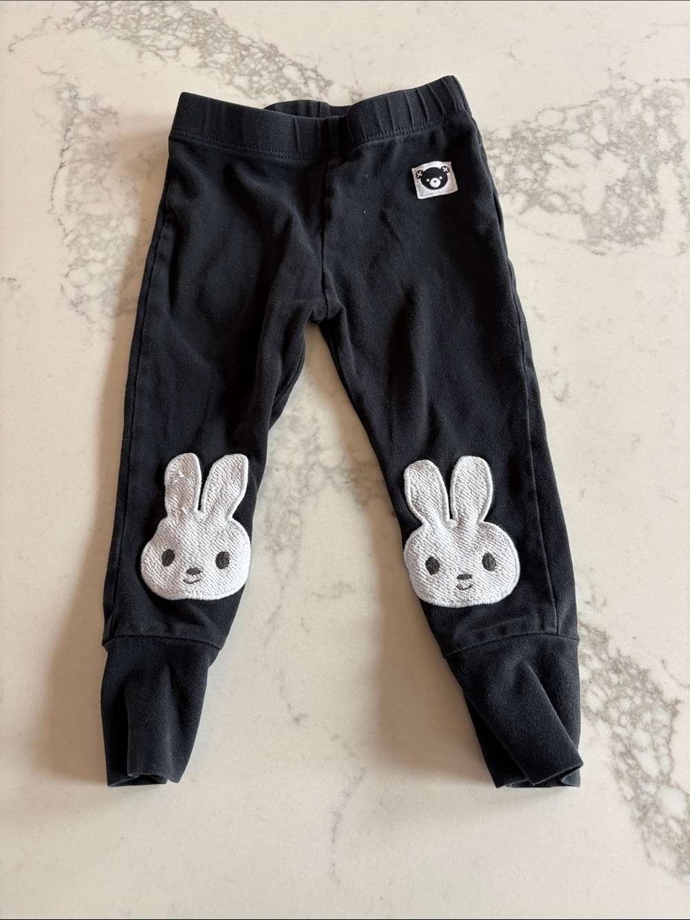 Huxbaby Black Leggings with White Bunny Knee Patches